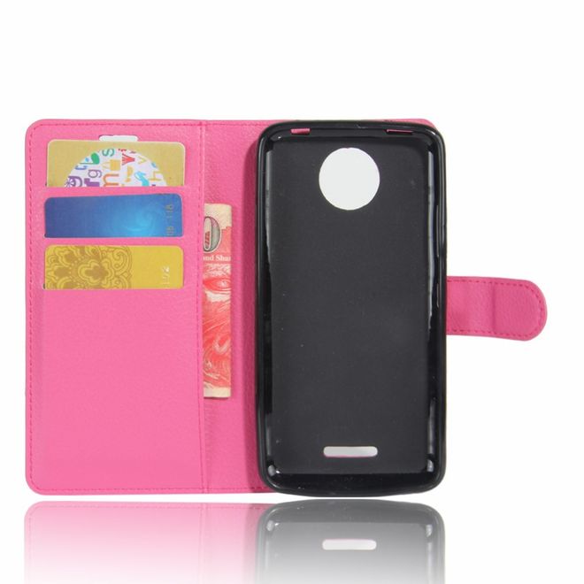 Motorola Moto C Plus Handyhülle - Case aus Leder - mit Standfunktion und Litchitextur - rosa