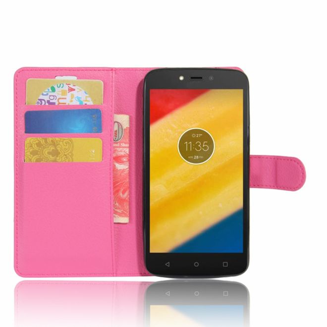 Motorola Moto C Plus Handyhülle - Case aus Leder - mit Standfunktion und Litchitextur - rosa