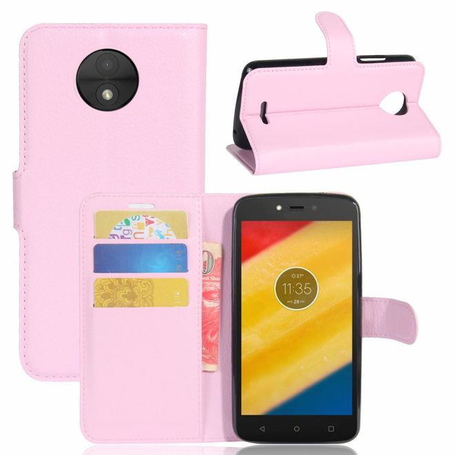 Motorola Moto C Plus Handyhülle - Case aus Leder - mit Standfunktion und Litchitextur - pink