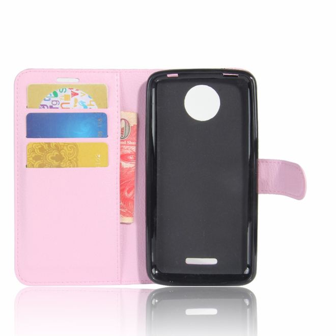 Motorola Moto C Plus Handyhülle - Case aus Leder - mit Standfunktion und Litchitextur - pink