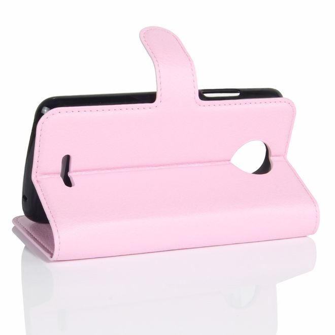 Motorola Moto C Plus Handyhülle - Case aus Leder - mit Standfunktion und Litchitextur - pink