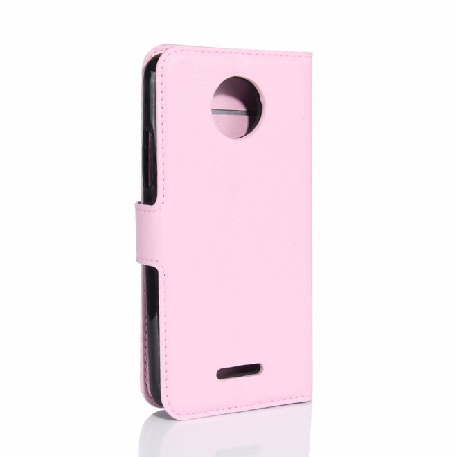 Motorola Moto C Plus Handyhülle - Case aus Leder - mit Standfunktion und Litchitextur - pink