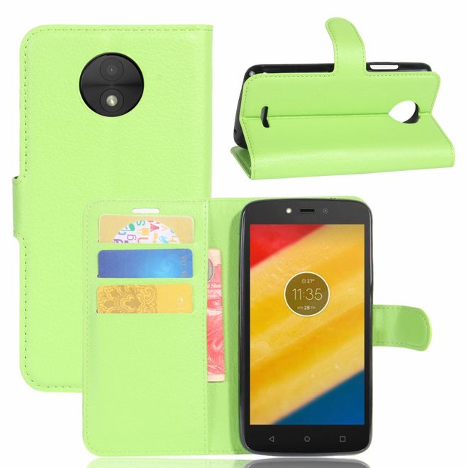 Motorola Moto C Plus Handyhülle - Case aus Leder - mit Standfunktion und Litchitextur - grün