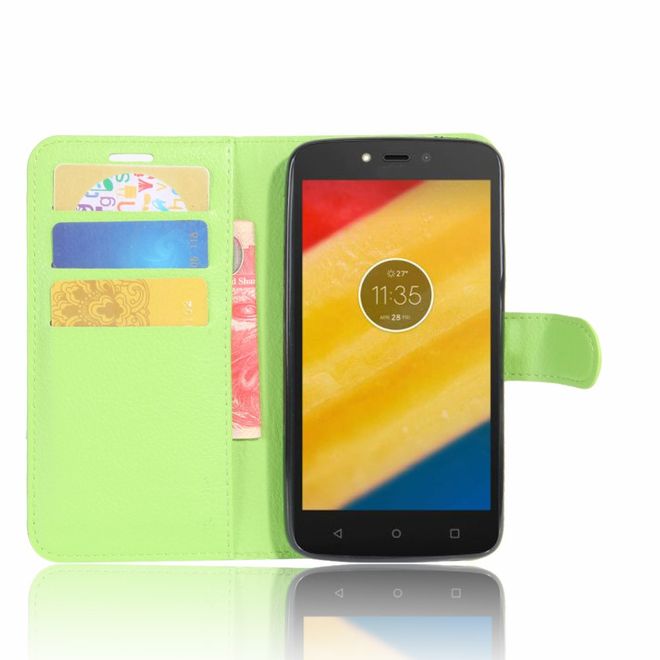 Motorola Moto C Plus Handyhülle - Case aus Leder - mit Standfunktion und Litchitextur - grün