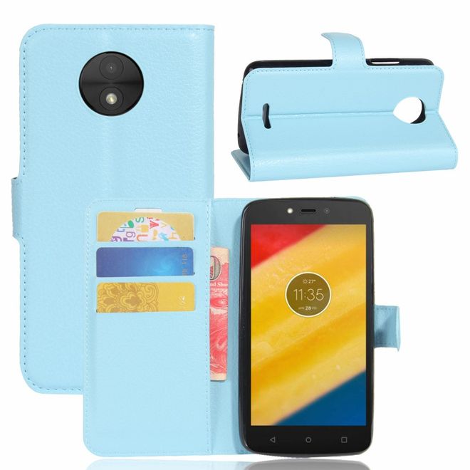 Motorola Moto C Plus Handyhülle - Case aus Leder - mit Standfunktion und Litchitextur - hellblau