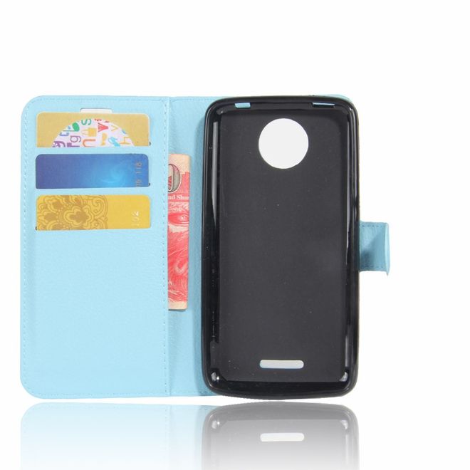 Motorola Moto C Plus Handyhülle - Case aus Leder - mit Standfunktion und Litchitextur - hellblau