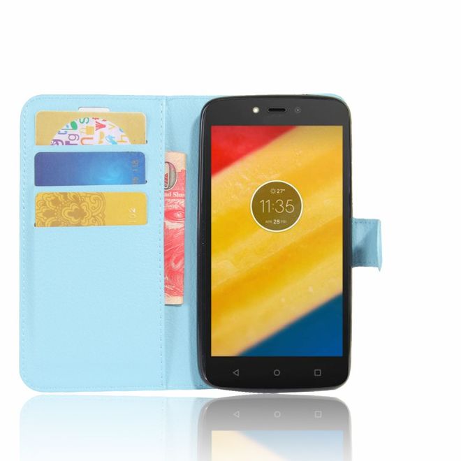 Motorola Moto C Plus Handyhülle - Case aus Leder - mit Standfunktion und Litchitextur - hellblau