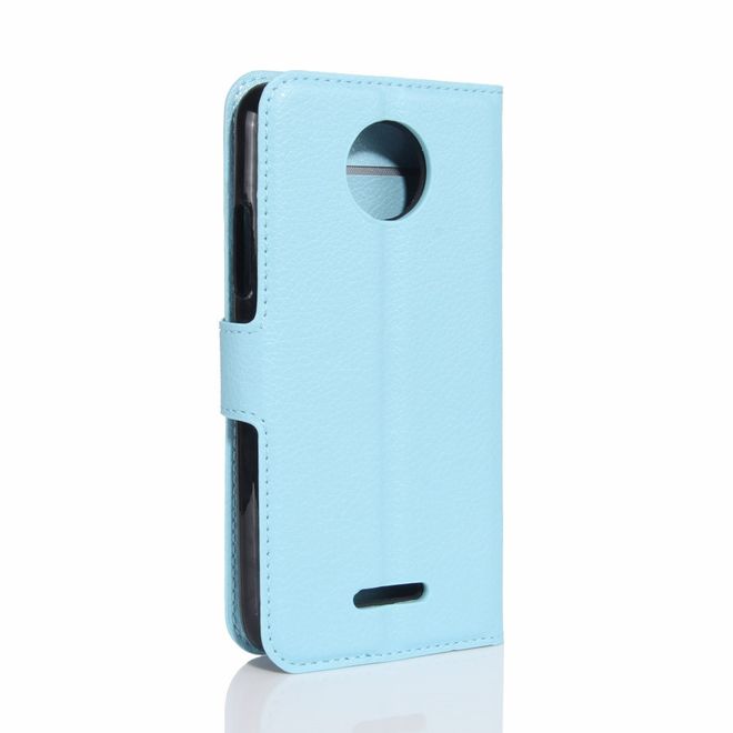 Motorola Moto C Plus Handyhülle - Case aus Leder - mit Standfunktion und Litchitextur - hellblau