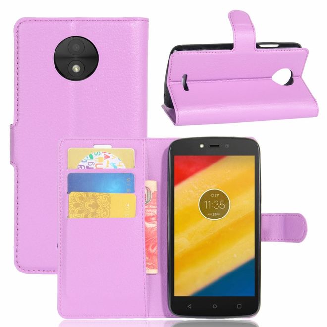 Motorola Moto C Plus Handyhülle - Case aus Leder - mit Standfunktion und Litchitextur - purpur