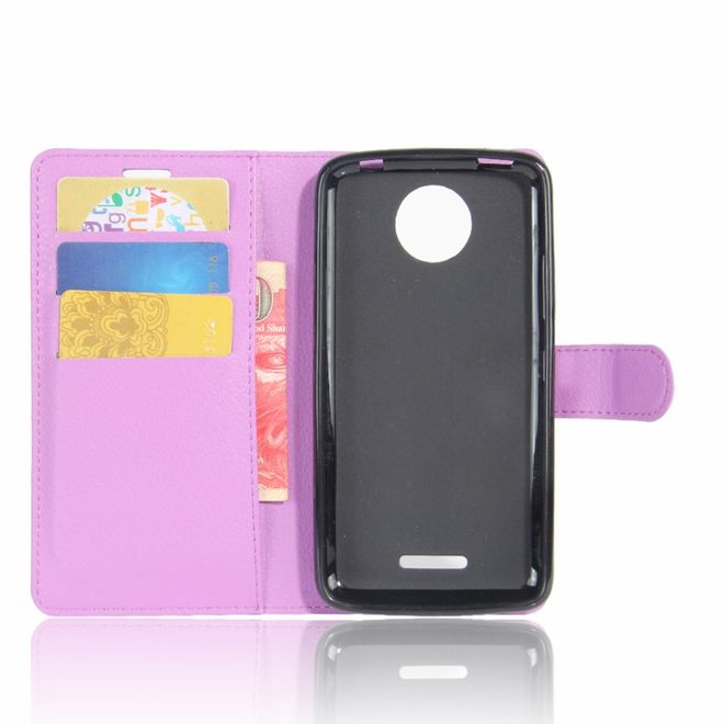 Motorola Moto C Plus Handyhülle - Case aus Leder - mit Standfunktion und Litchitextur - purpur