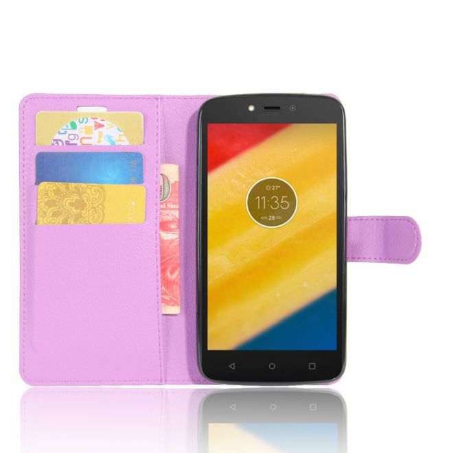Motorola Moto C Plus Handyhülle - Case aus Leder - mit Standfunktion und Litchitextur - purpur