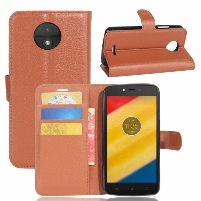 Motorola Moto C Plus Handyhülle - Case aus Leder - mit Standfunktion und Litchitextur - braun
