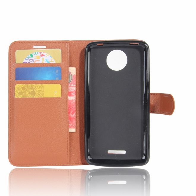 Motorola Moto C Plus Handyhülle - Case aus Leder - mit Standfunktion und Litchitextur - braun