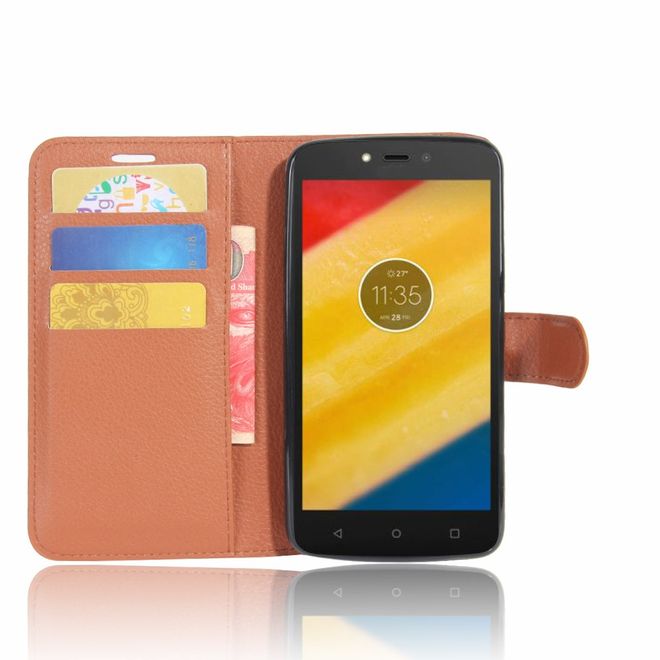 Motorola Moto C Plus Handyhülle - Case aus Leder - mit Standfunktion und Litchitextur - braun
