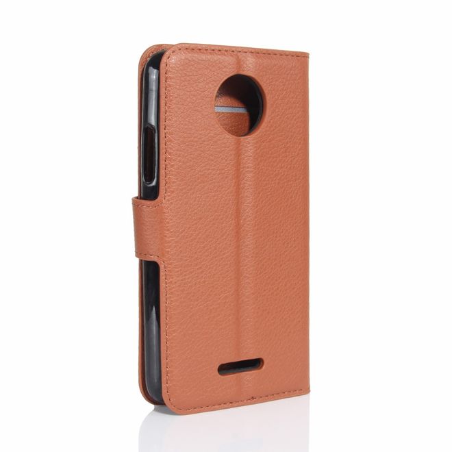 Motorola Moto C Plus Handyhülle - Case aus Leder - mit Standfunktion und Litchitextur - braun