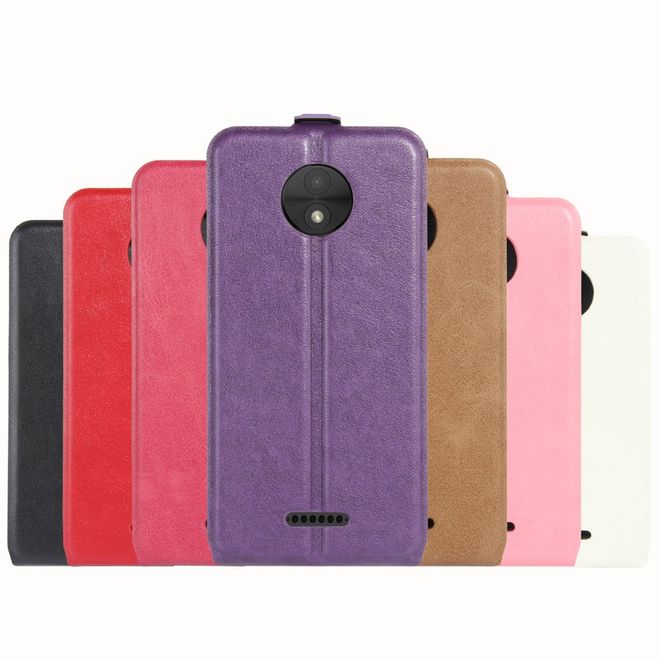 Motorola Moto C Plus Handy Hülle - Crazy Horse Leder Flipcase - vertikal - schwarz