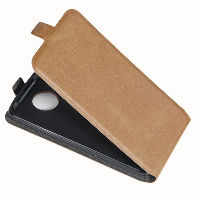 Motorola Moto C Plus Handy Hülle - Crazy Horse Leder Flipcase - vertikal - braun
