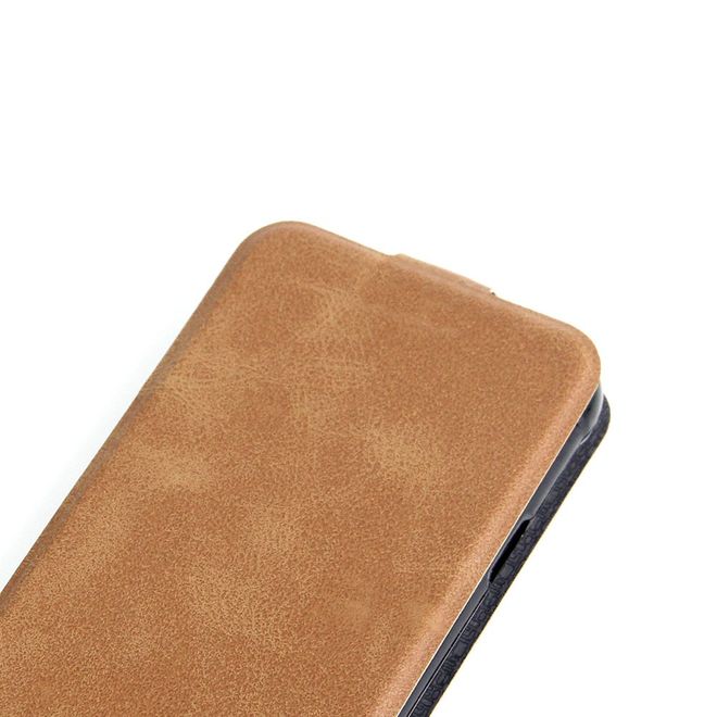 Motorola Moto C Plus Handy Hülle - Crazy Horse Leder Flipcase - vertikal - braun