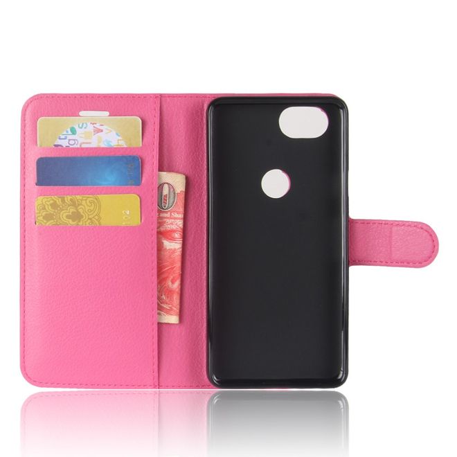 Google Pixel 2 Handyhülle - Cover aus Leder - mit Standfunktion und Litchitextur - rosa