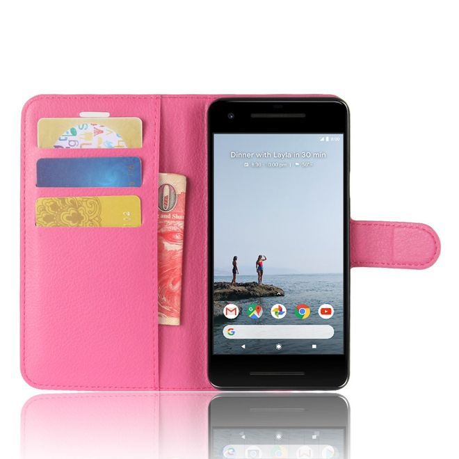 Google Pixel 2 Handyhülle - Cover aus Leder - mit Standfunktion und Litchitextur - rosa