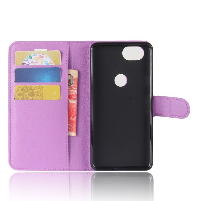 Google Pixel 2 Handyhülle - Cover aus Leder - mit Standfunktion und Litchitextur - purpur
