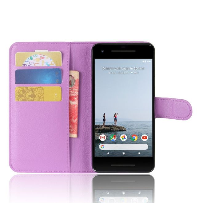 Google Pixel 2 Handyhülle - Cover aus Leder - mit Standfunktion und Litchitextur - purpur