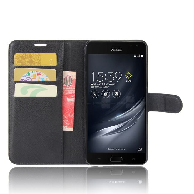 Asus Zenfone AR ZS571KL Hülle - Handy Case aus Leder - mit Standfunktion und Litchitextur - schwarz