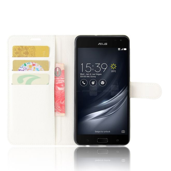 Asus Zenfone AR ZS571KL Hülle - Handy Case aus Leder - mit Standfunktion und Litchitextur - weiss