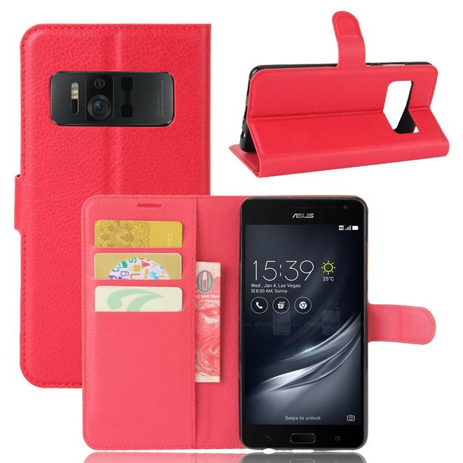 Asus Zenfone AR ZS571KL Hülle - Handy Case aus Leder - mit Standfunktion und Litchitextur - rot