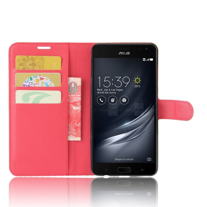 Asus Zenfone AR ZS571KL Hülle - Handy Case aus Leder - mit Standfunktion und Litchitextur - rot