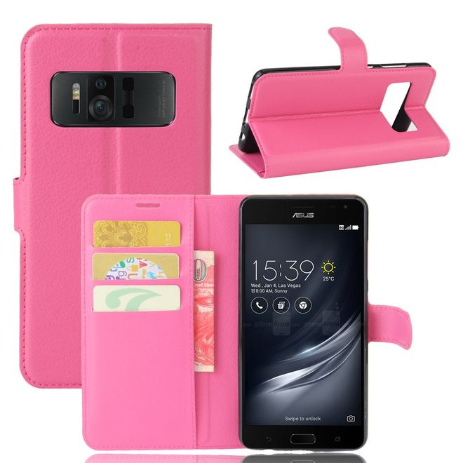 Asus Zenfone AR ZS571KL Hülle - Handy Case aus Leder - mit Standfunktion und Litchitextur - rosa