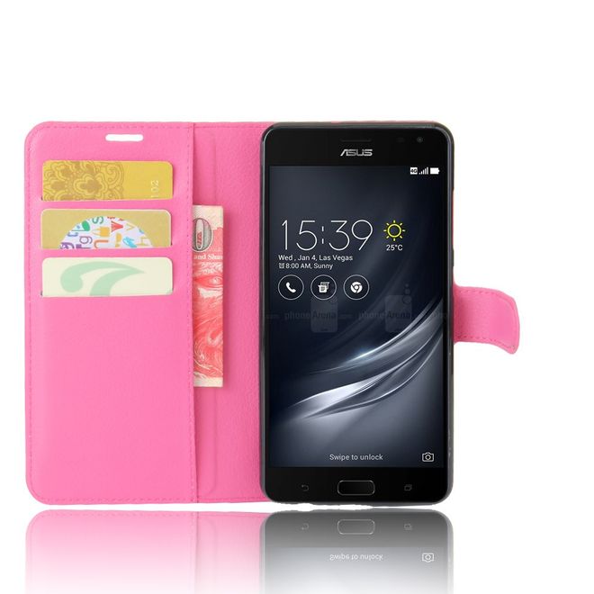 Asus Zenfone AR ZS571KL Hülle - Handy Case aus Leder - mit Standfunktion und Litchitextur - rosa