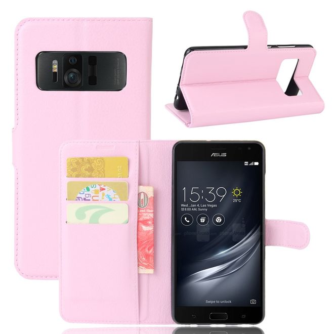 Asus Zenfone AR ZS571KL Hülle - Handy Case aus Leder - mit Standfunktion und Litchitextur - pink