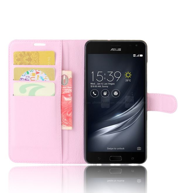 Asus Zenfone AR ZS571KL Hülle - Handy Case aus Leder - mit Standfunktion und Litchitextur - pink