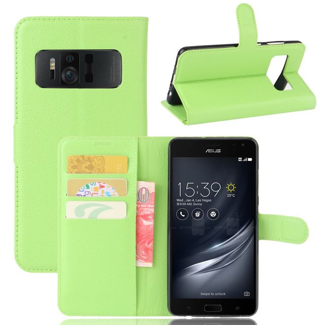 Asus Zenfone AR ZS571KL Hülle - Handy Case aus Leder - mit Standfunktion und Litchitextur - grün