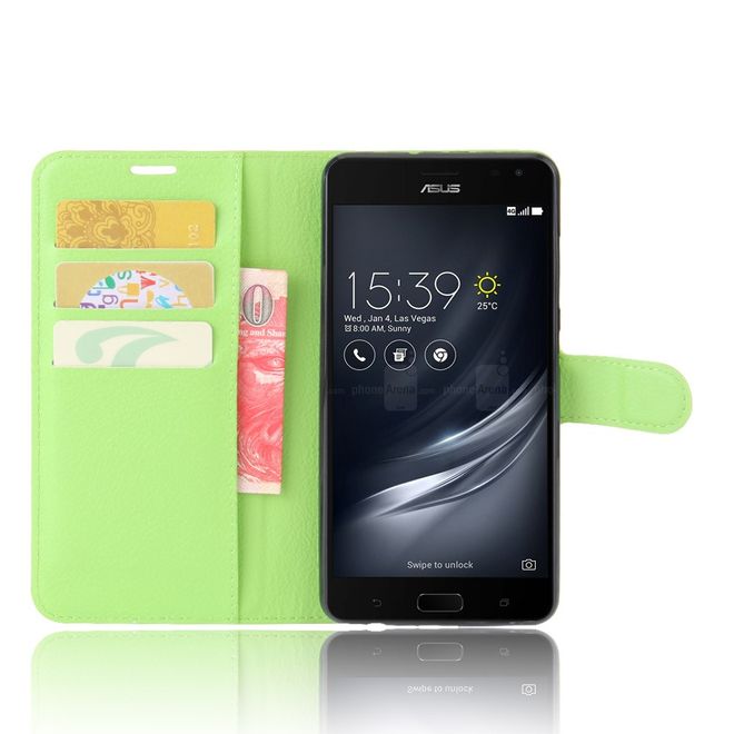 Asus Zenfone AR ZS571KL Hülle - Handy Case aus Leder - mit Standfunktion und Litchitextur - grün