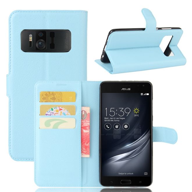 Asus Zenfone AR ZS571KL Hülle - Handy Case aus Leder - mit Standfunktion und Litchitextur - hellblau