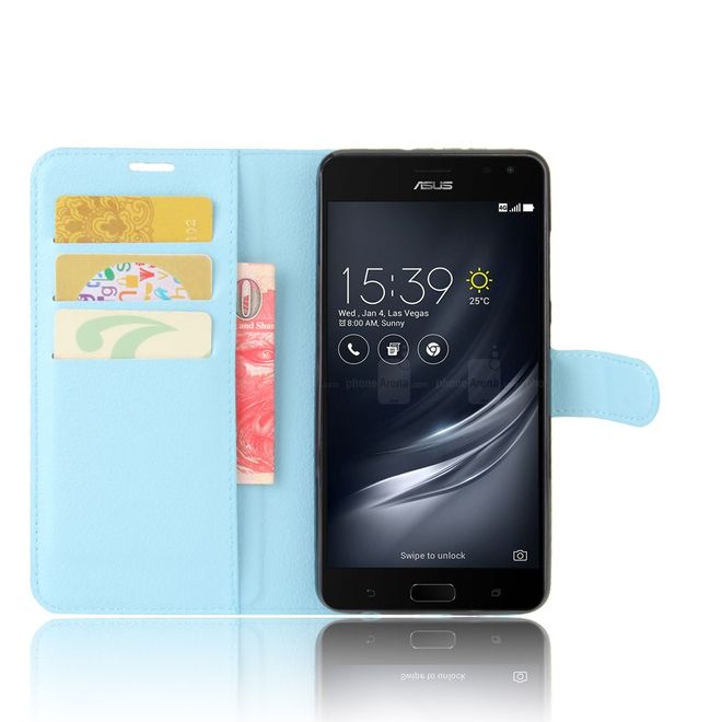 Asus Zenfone AR ZS571KL Hülle - Handy Case aus Leder - mit Standfunktion und Litchitextur - hellblau
