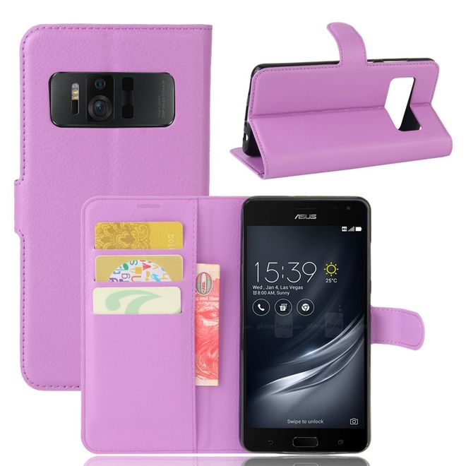 Asus Zenfone AR ZS571KL Hülle - Handy Case aus Leder - mit Standfunktion und Litchitextur - purpur
