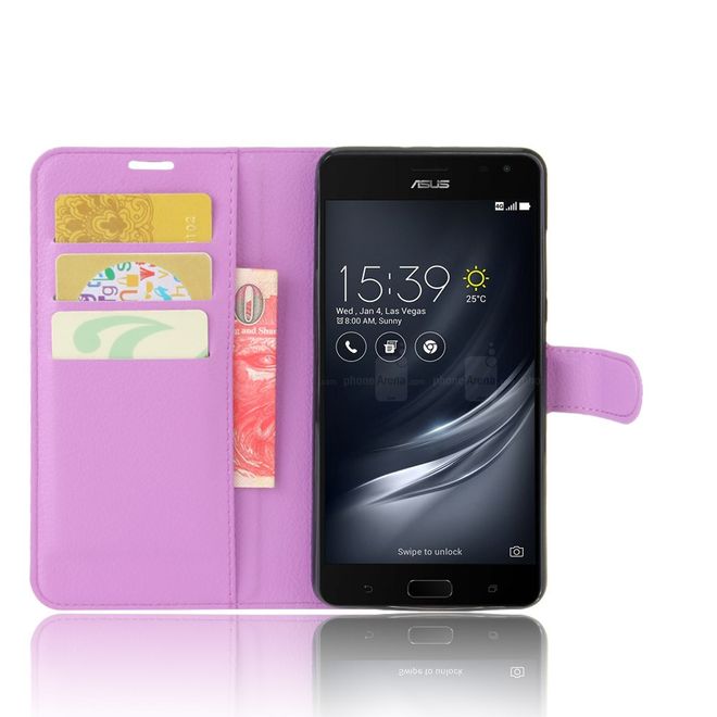 Asus Zenfone AR ZS571KL Hülle - Handy Case aus Leder - mit Standfunktion und Litchitextur - purpur