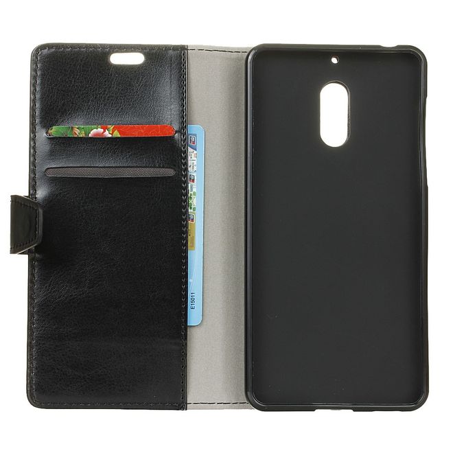 Wiko View XL Handyhülle - Crazy Horse Leder Bookcover - mit Standfunktion - schwarz