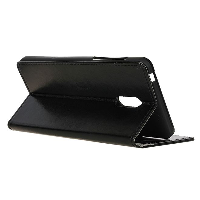 Wiko View XL Handyhülle - Crazy Horse Leder Bookcover - mit Standfunktion - schwarz