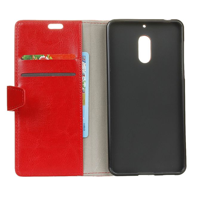 Wiko View XL Handyhülle - Crazy Horse Leder Bookcover - mit Standfunktion - rot