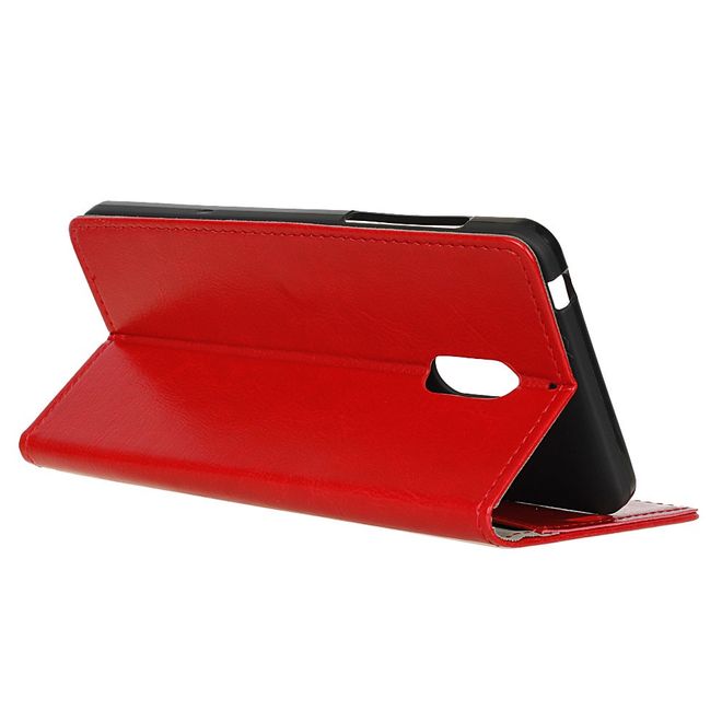 Wiko View XL Handyhülle - Crazy Horse Leder Bookcover - mit Standfunktion - rot