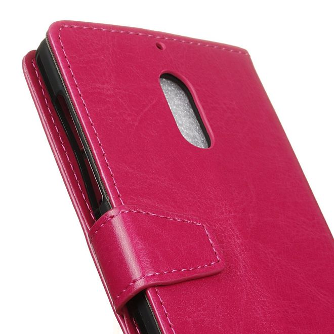 Wiko View XL Handyhülle - Crazy Horse Leder Bookcover - mit Standfunktion - rosa