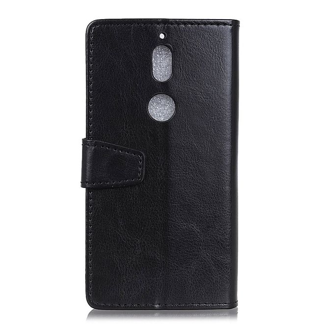 Nokia 7 Handy Hülle - Crazy Horse Leder Bookcover - mit Standfunktion - schwarz