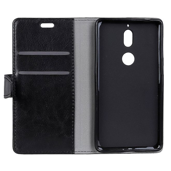 Nokia 7 Handy Hülle - Crazy Horse Leder Bookcover - mit Standfunktion - schwarz