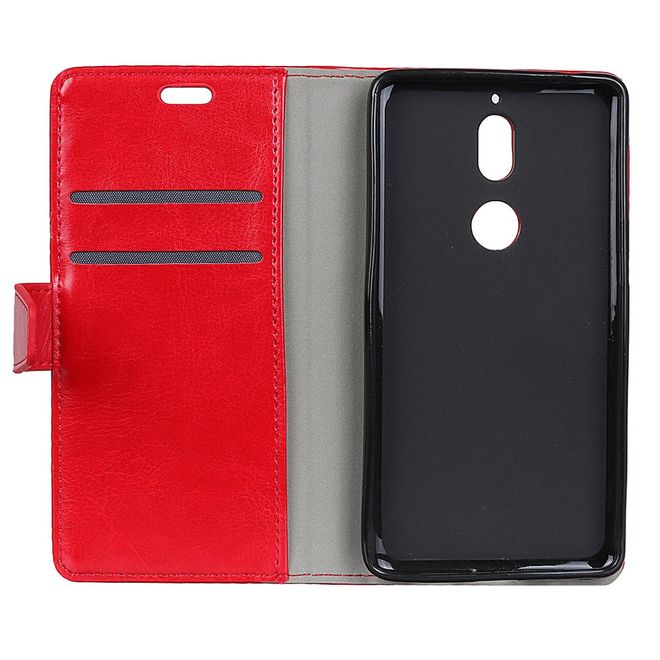 Nokia 7 Handy Hülle - Crazy Horse Leder Bookcover - mit Standfunktion - rot