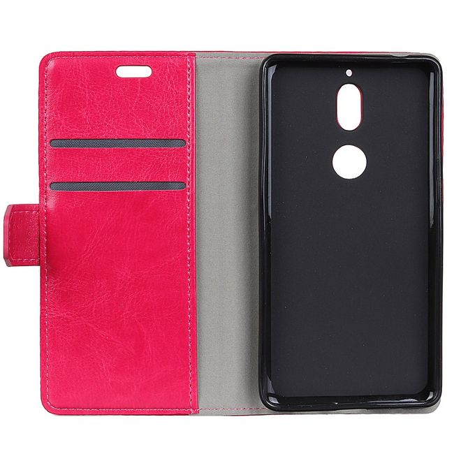 Nokia 7 Handy Hülle - Crazy Horse Leder Bookcover - mit Standfunktion - rosa