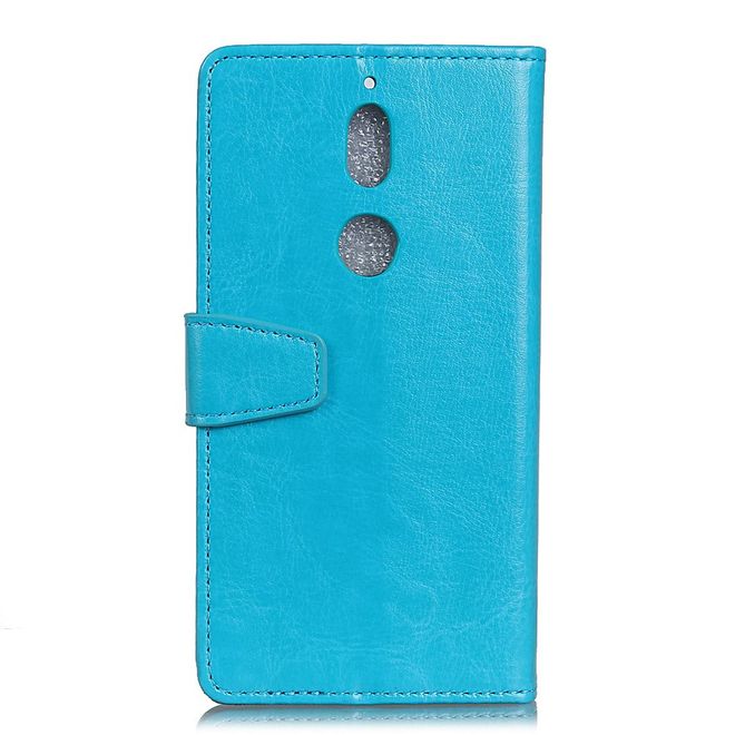 Nokia 7 Handy Hülle - Crazy Horse Leder Bookcover - mit Standfunktion - blau